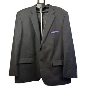 Linea Uomo Mens Modern Fit Blazer Black Two Button Purple Pocket Square